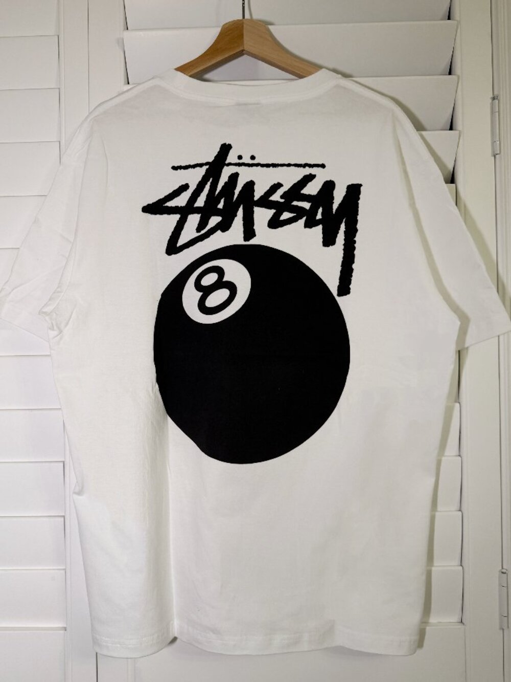 Stussy 8 Ball Graphic Tee White Short Sleeve Shirt Big Logo Back Print